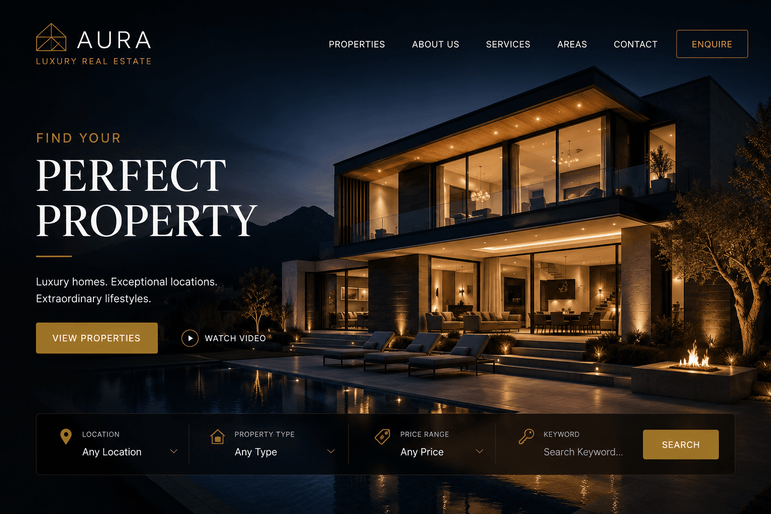 Aura Luxury Real Estate website design portfolio concept by Orvion Digital